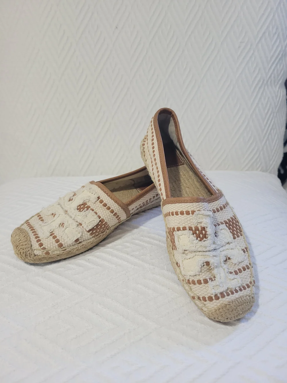 Tory Burch Cream and Tan Crochet Espadrille Flats